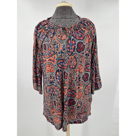 Lucky Brand women's plus boho 3/4sleeve top blouse blue and orange NWT sz 1x - Picture 1 of 7